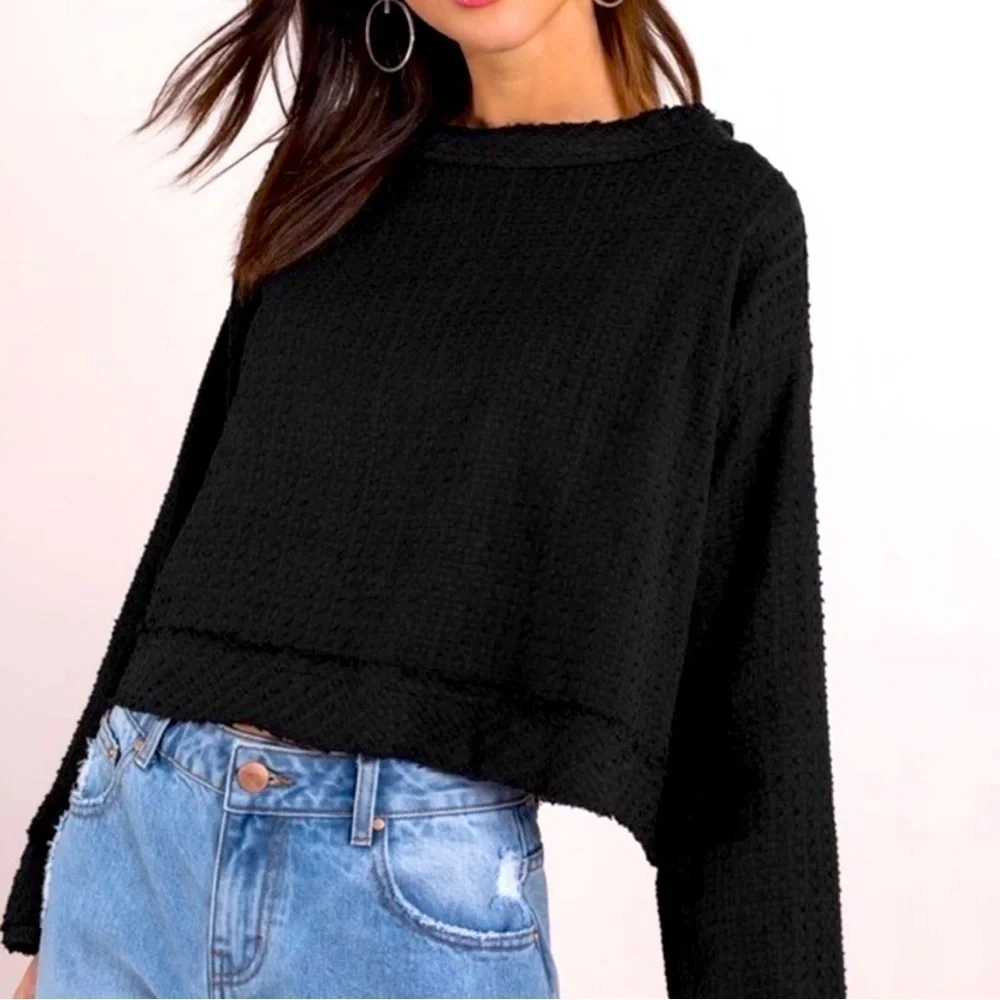 Free People - Walking In Hueco Waffle Weave Open Back Tie Button Blouse Small
